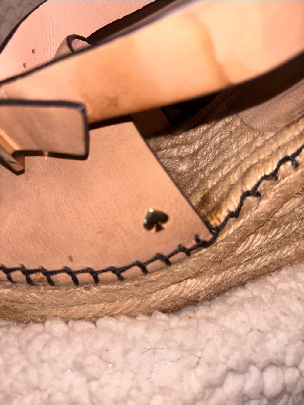 Kate Spade Nude Leather Espadrille Wedge Sandals Ankle Strap 10M